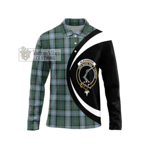 Alexander of Menstry Hunting Tartan Long Sleeve Polo Shirt with Family Crest Circle Style