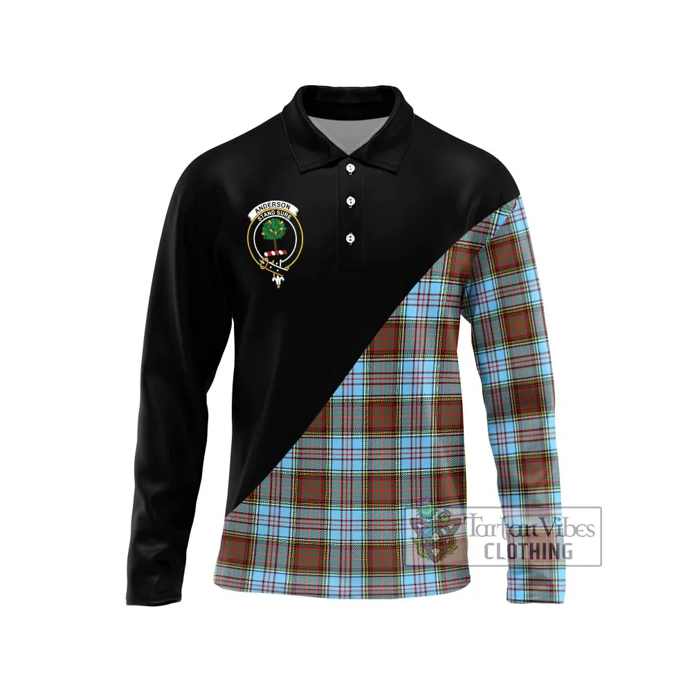 Anderson Ancient Tartan Long Sleeve Polo Shirt with Family Crest and Military Logo Style