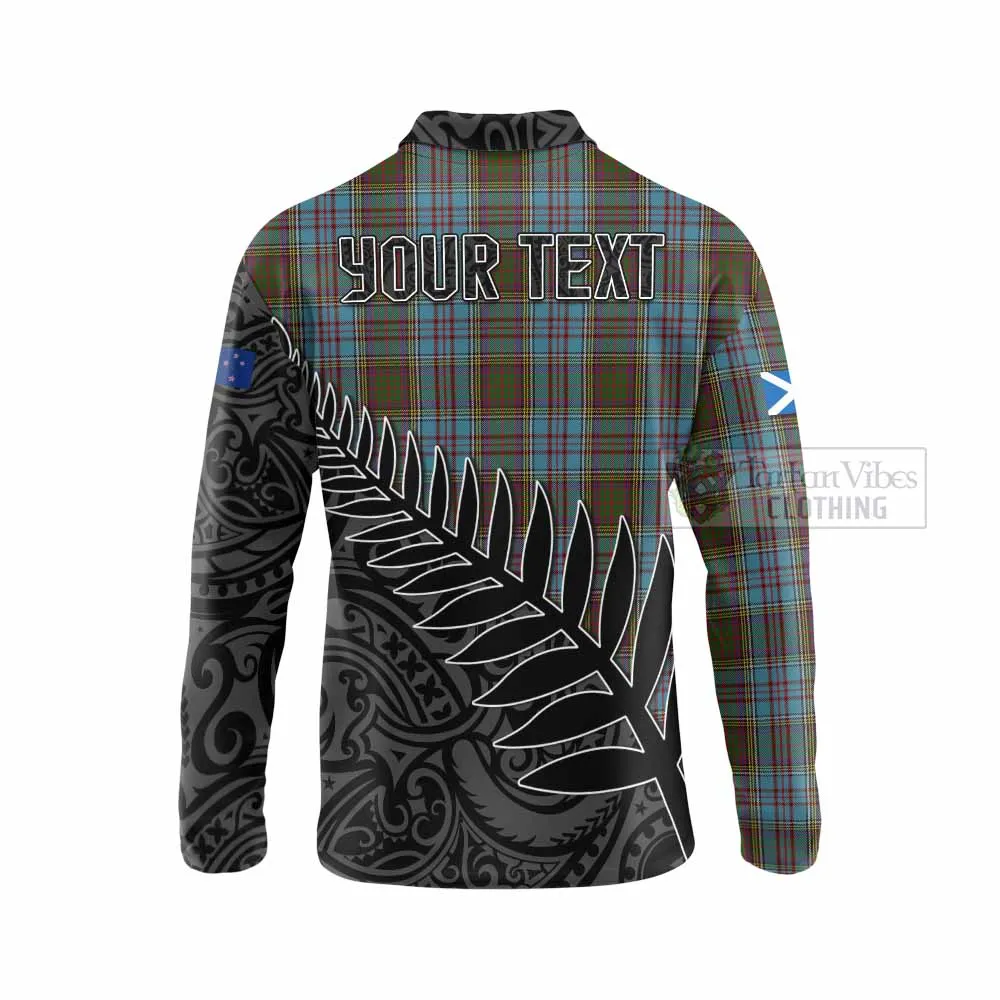 Anderson Crest Tartan Long Sleeve Polo Shirt with New Zealand Silver Fern Half Style