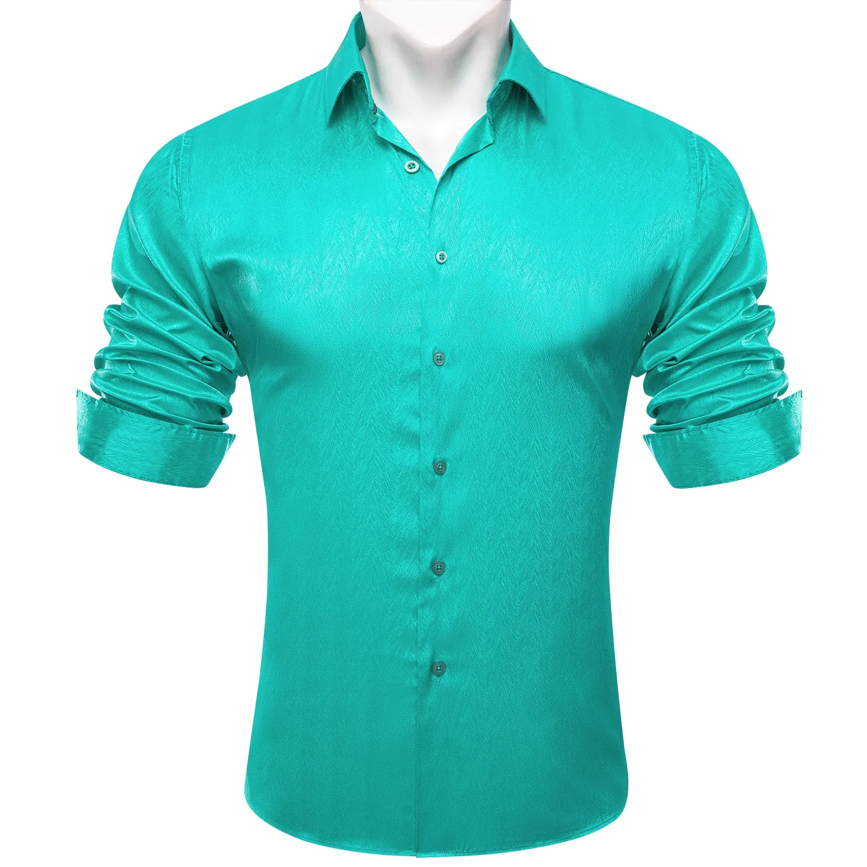 Aqua Green Novelty Silk Men's Long Sleeve Shirt