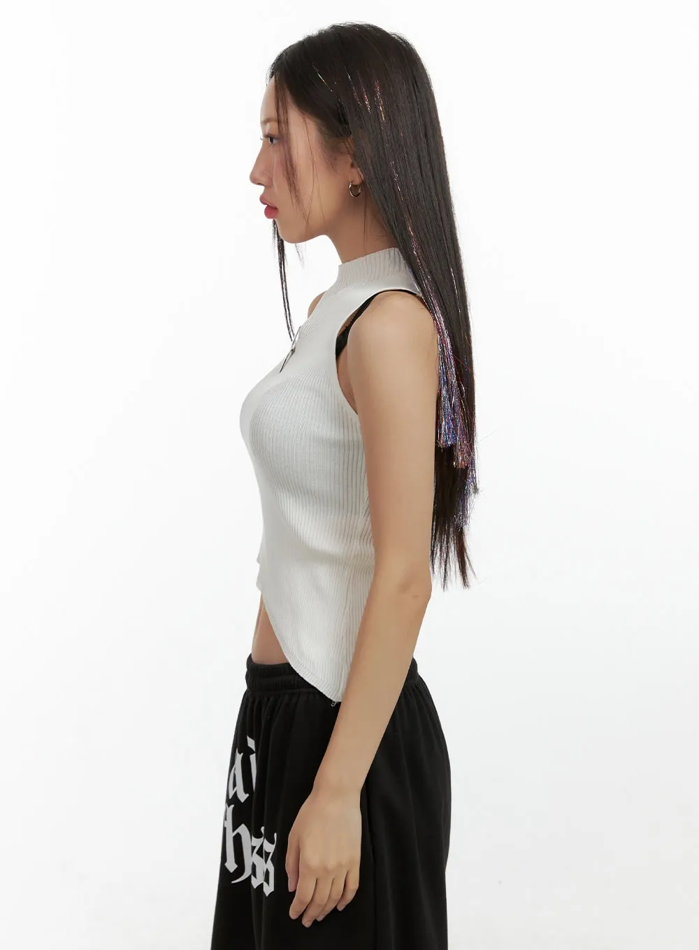 Asymmetrical Mock Neck Crop Sleeveless Top OL408