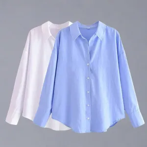 Autumn Women's Lapel Long Sleeve Solid Color Shirt