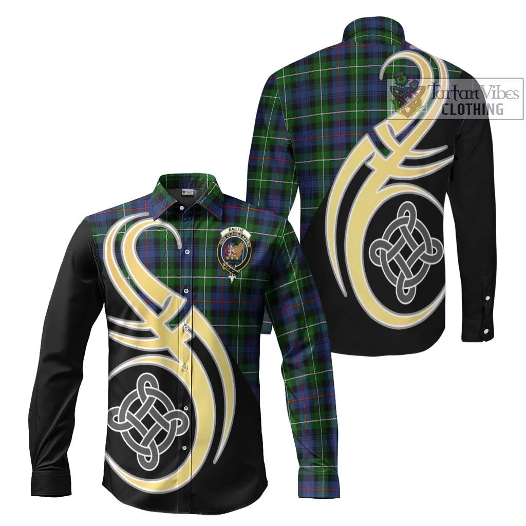 Baillie Tartan Long Sleeve Button Shirt with Family Crest and Celtic Symbol Style