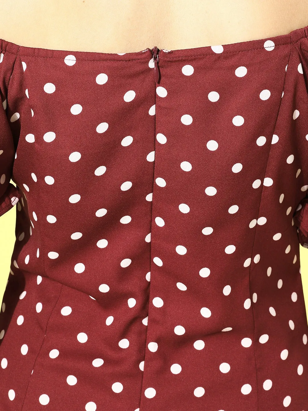 Berrylush Women Red Polka Dot Print Off-Shoulder A-Line Mini Dress