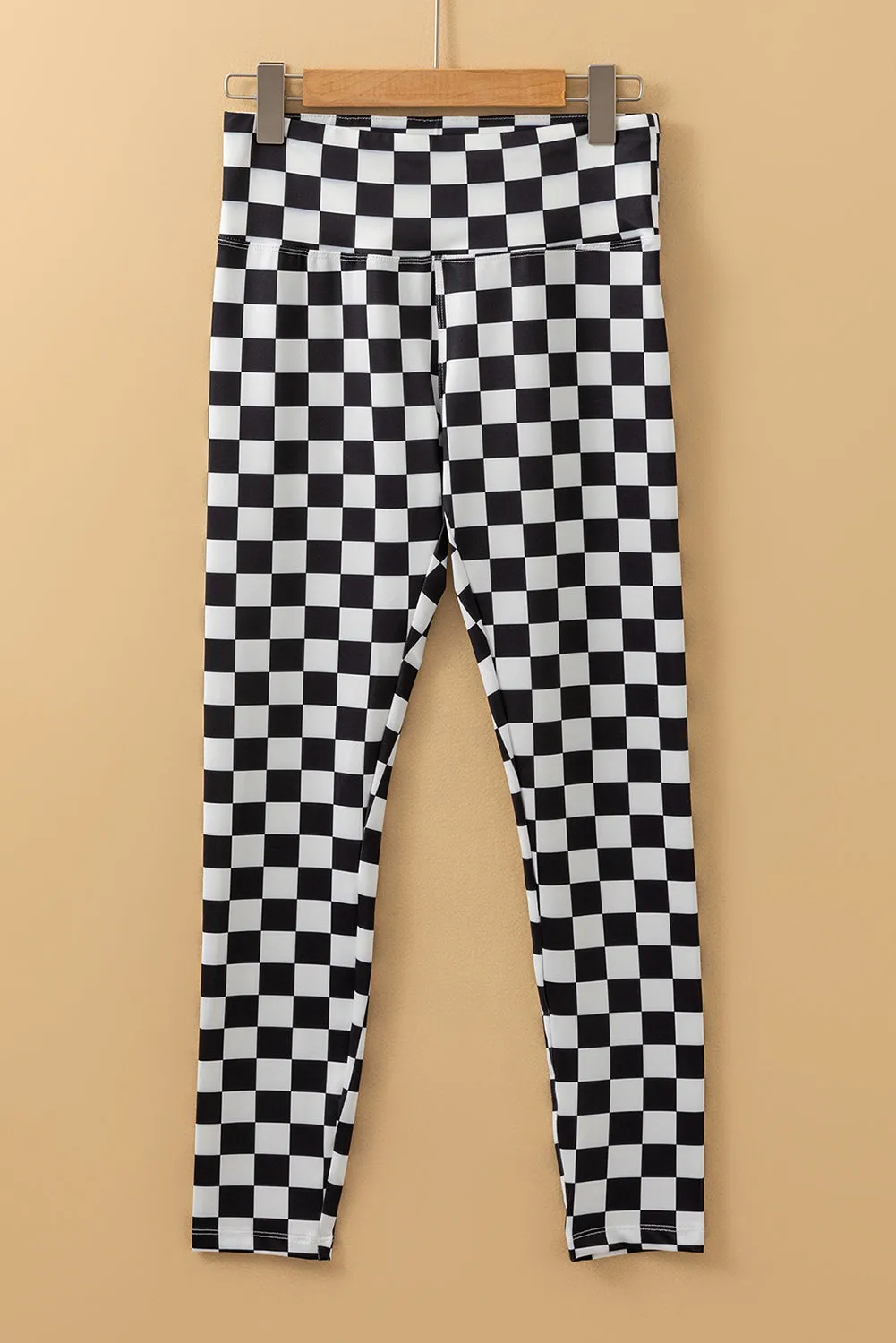 Black Checkered Pattern High Waist Skinny Leggings