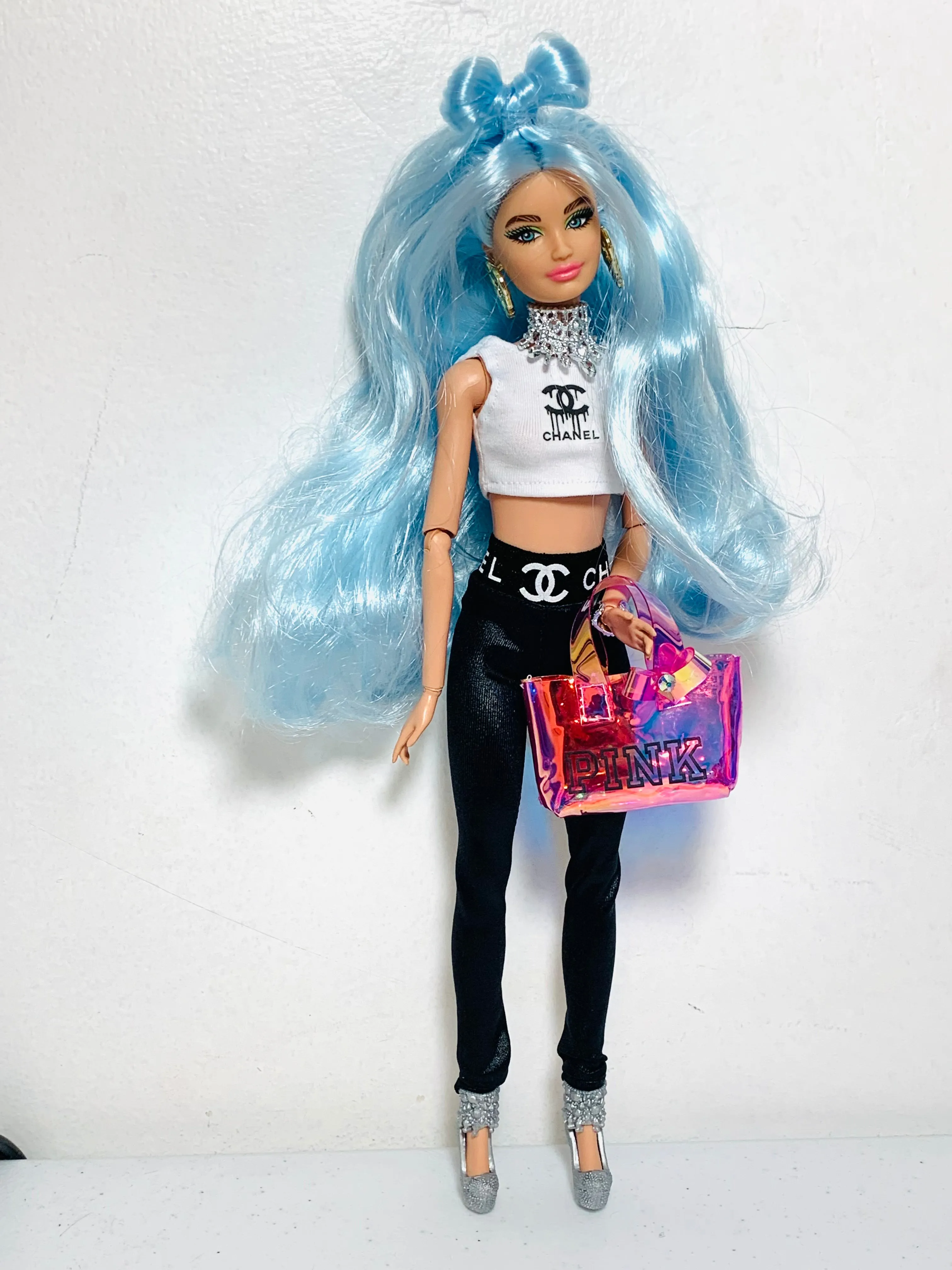 Black leggings for Barbie with logo