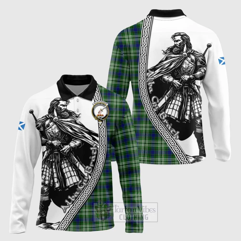 Blackadder Tartan Clan Crest Long Sleeve Polo Shirt with Highlander Warrior Celtic Style