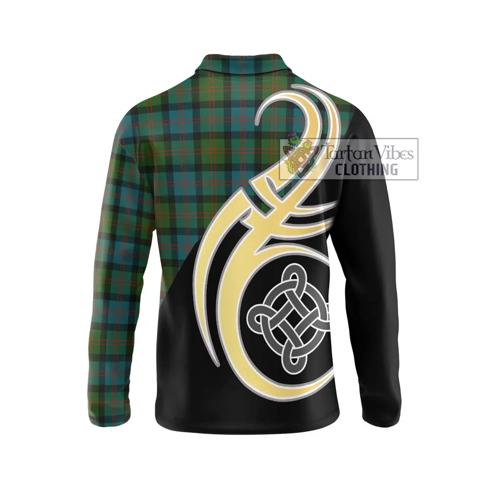 Blair Ancient Tartan Long Sleeve Polo Shirt with Family Crest and Celtic Symbol Style