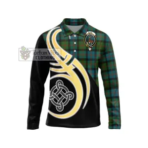 Blair Ancient Tartan Long Sleeve Polo Shirt with Family Crest and Celtic Symbol Style