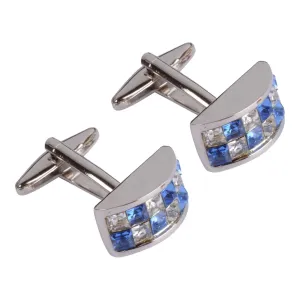 Blue and White Rounded Crystal Cufflinks