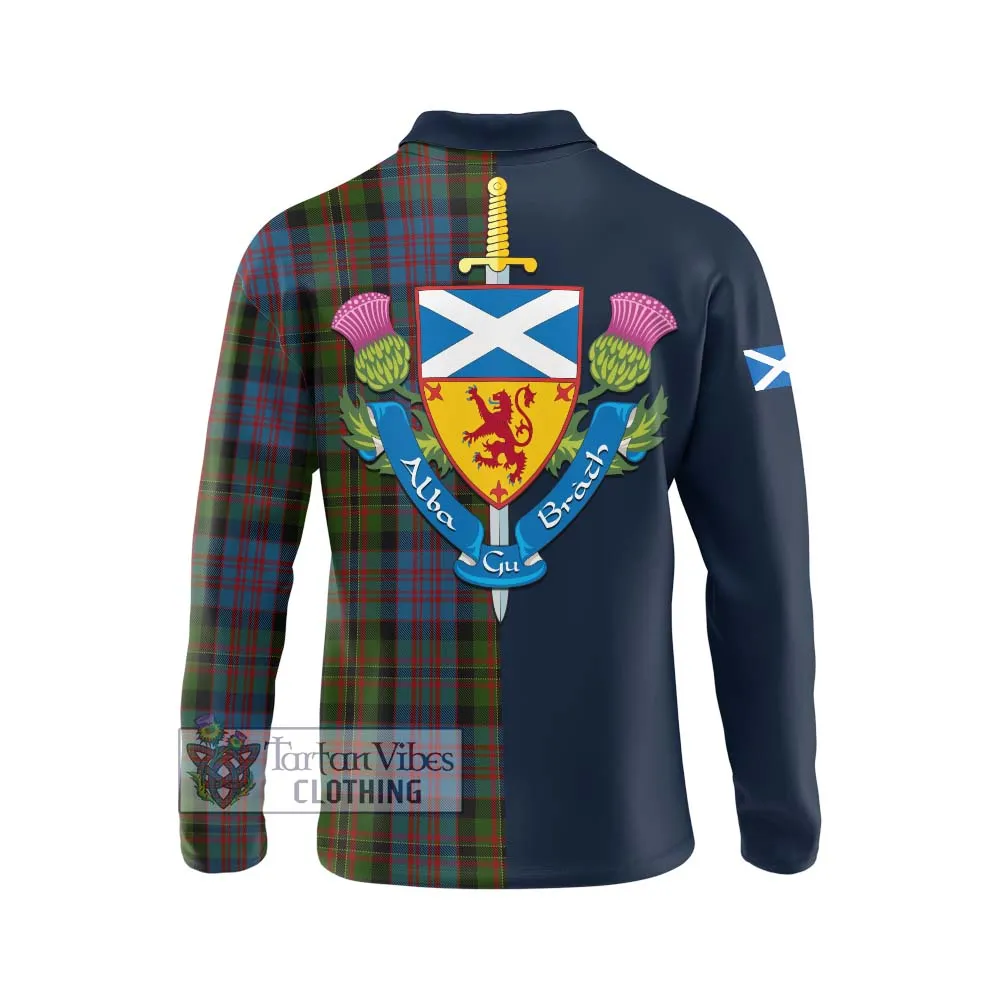 Bowie Tartan Long Sleeve Polo Shirt Alba with Scottish Lion Royal Arm Half Style