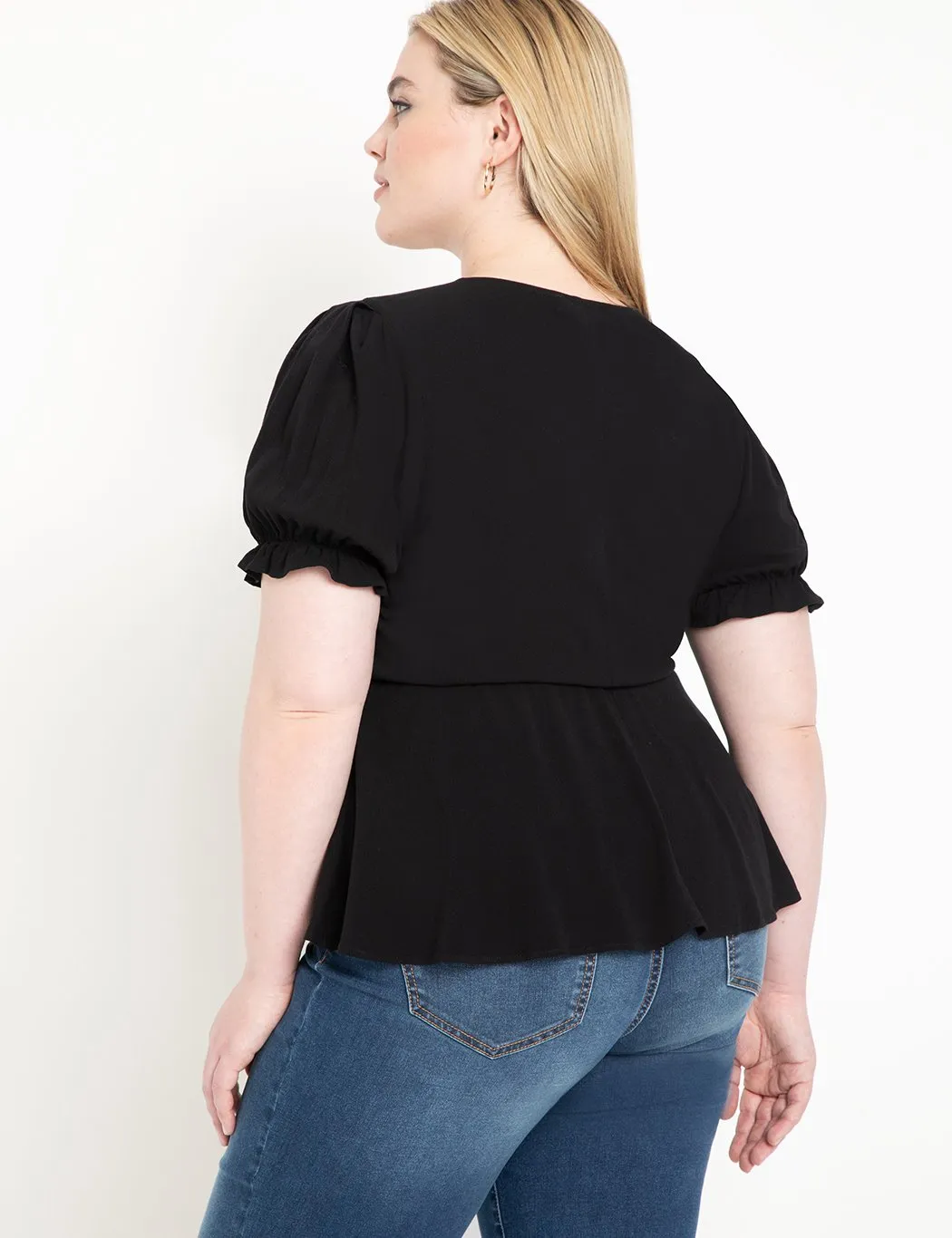 Button Front Peplum Top in Black