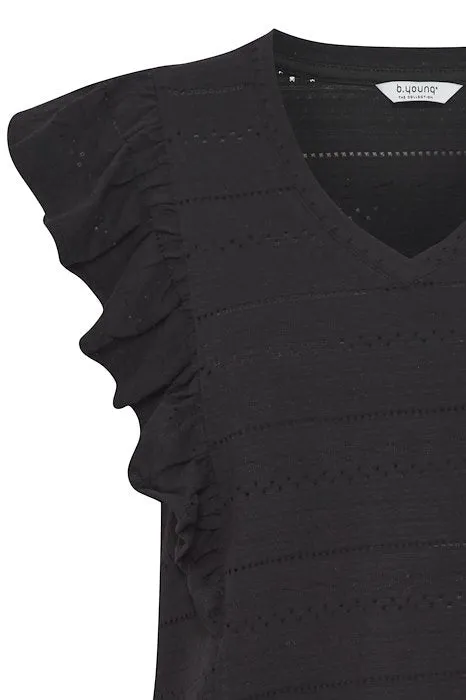 b.young Bypieri Black Ruffle T Shirt