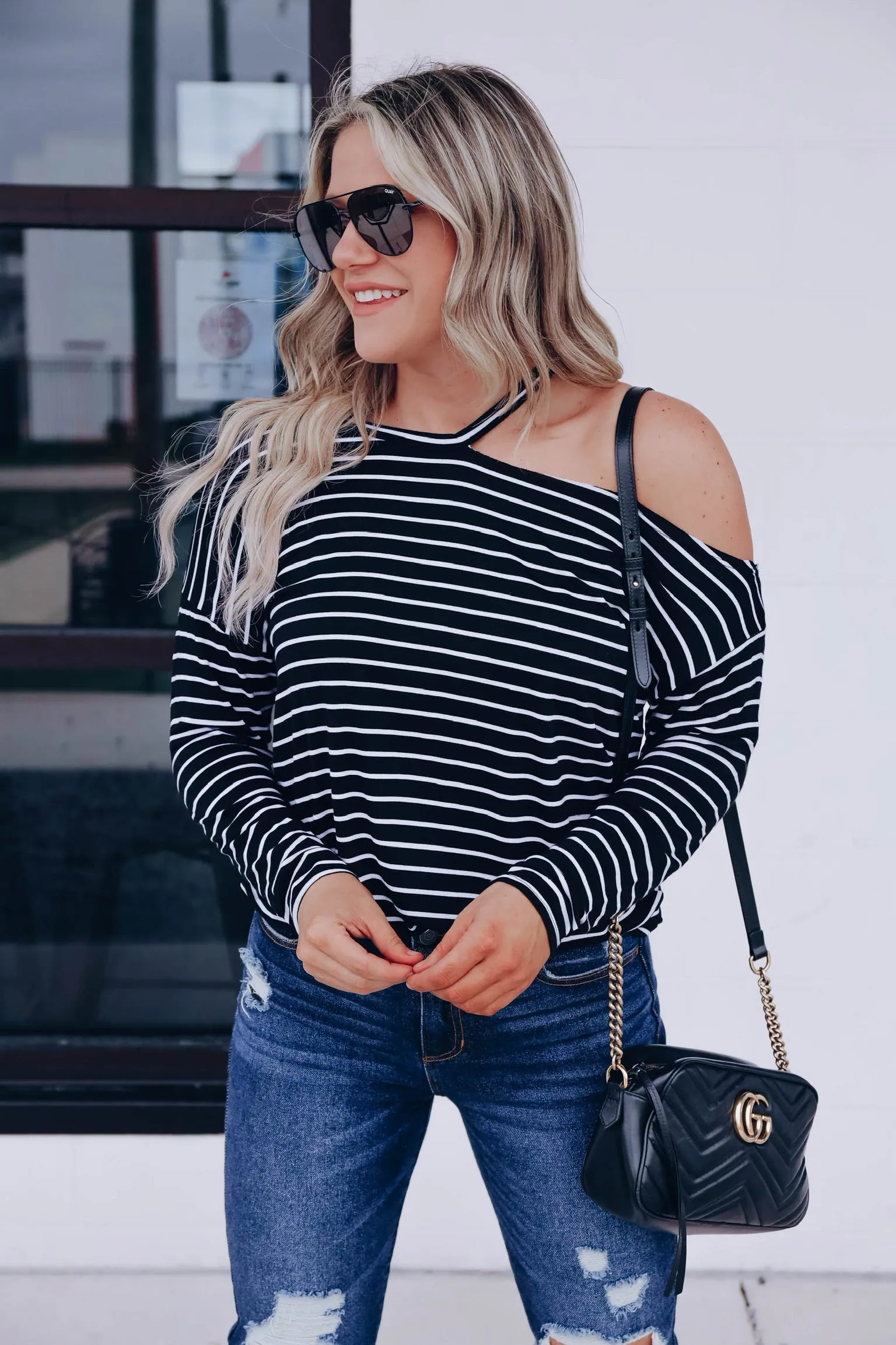 Casual Style One Shoulder Top - Black/Ivory