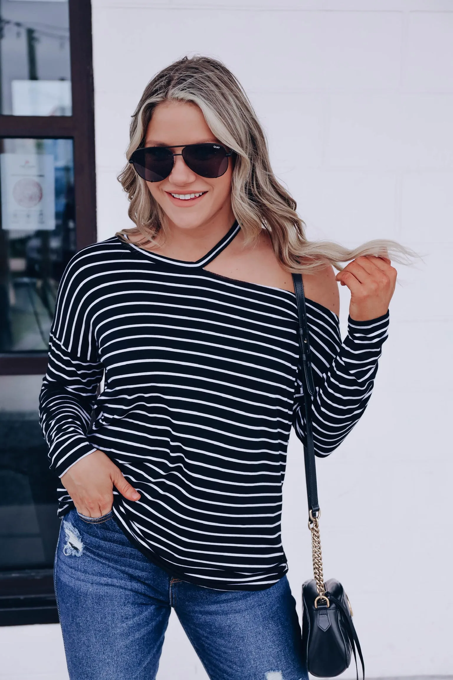 Casual Style One Shoulder Top - Black/Ivory