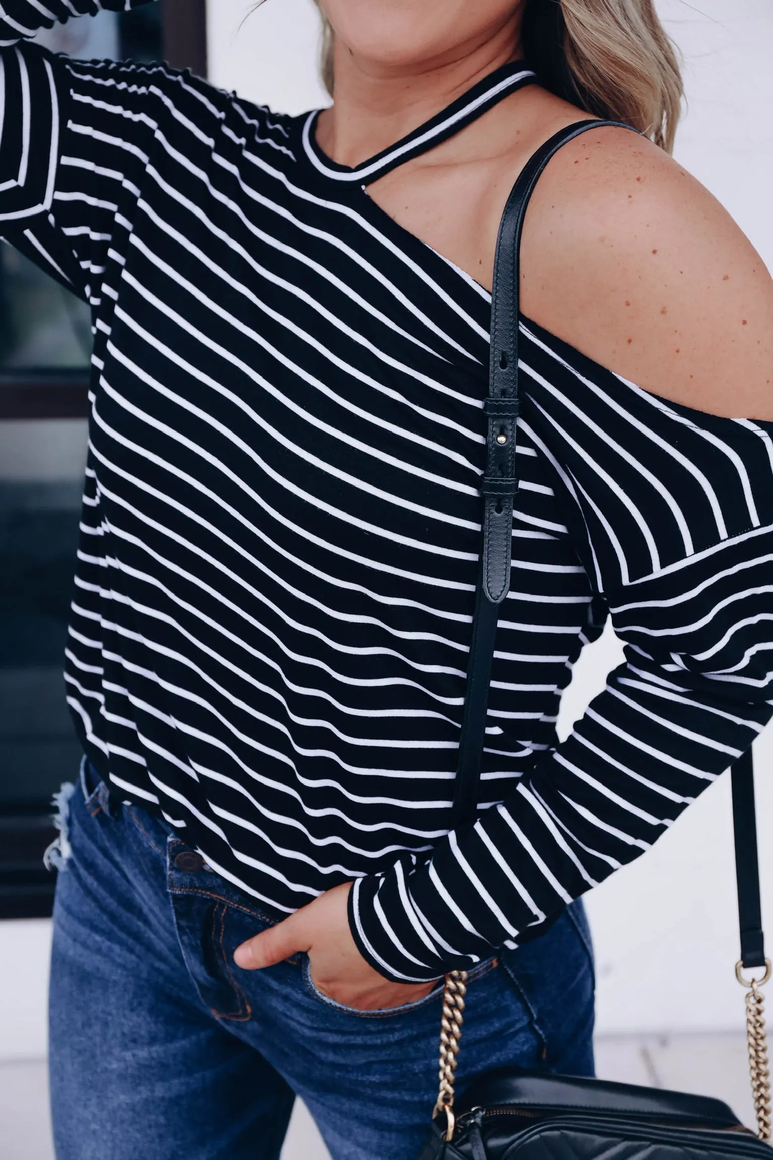 Casual Style One Shoulder Top - Black/Ivory