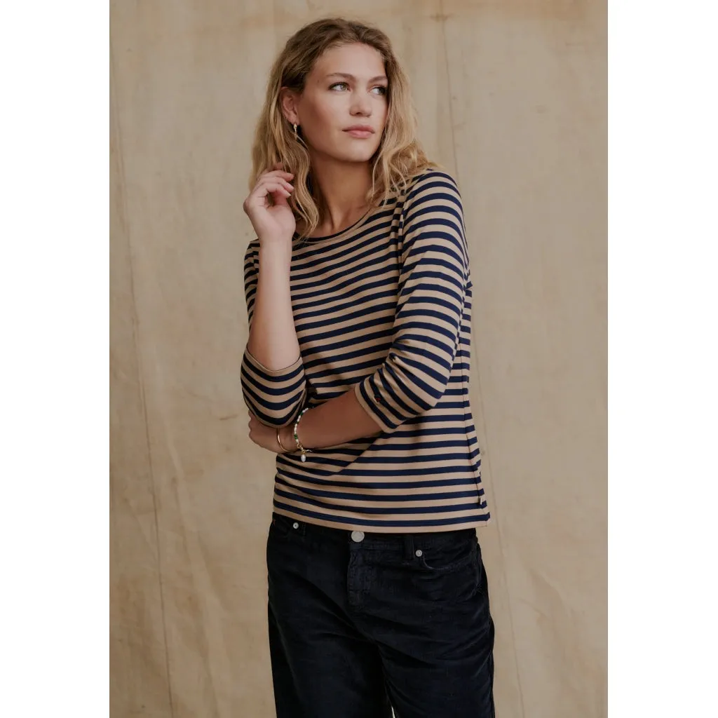 Cleo 3/4 LS T-shirt - Dark Sand Stripe