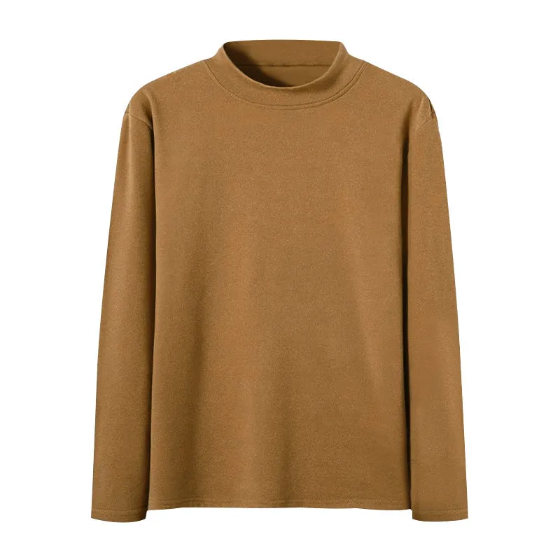 COTTON SOLID COLOR LONG SLEEVE T-SHIRT KNITTED BOTTOM SHIRT SLIMMING HALF HIGH NECK TOP