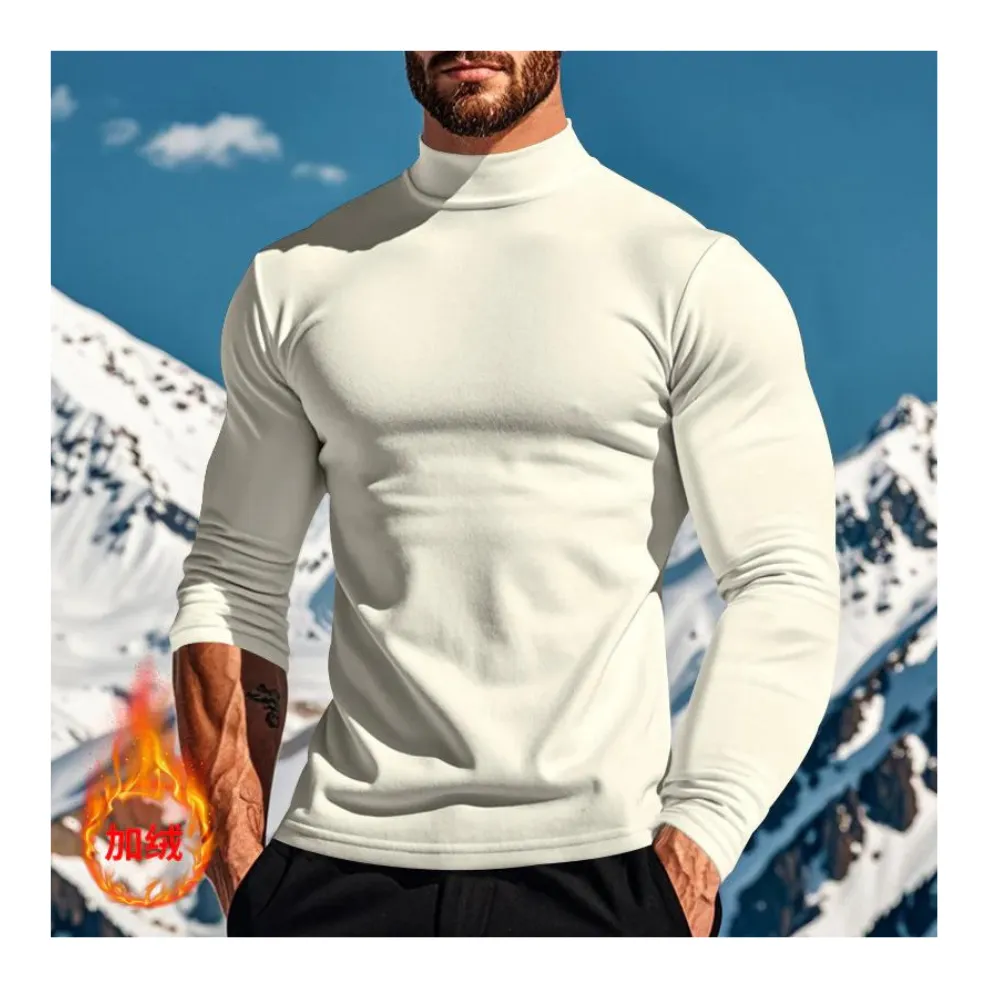 COTTON SOLID COLOR LONG SLEEVE T-SHIRT KNITTED BOTTOM SHIRT SLIMMING HALF HIGH NECK TOP