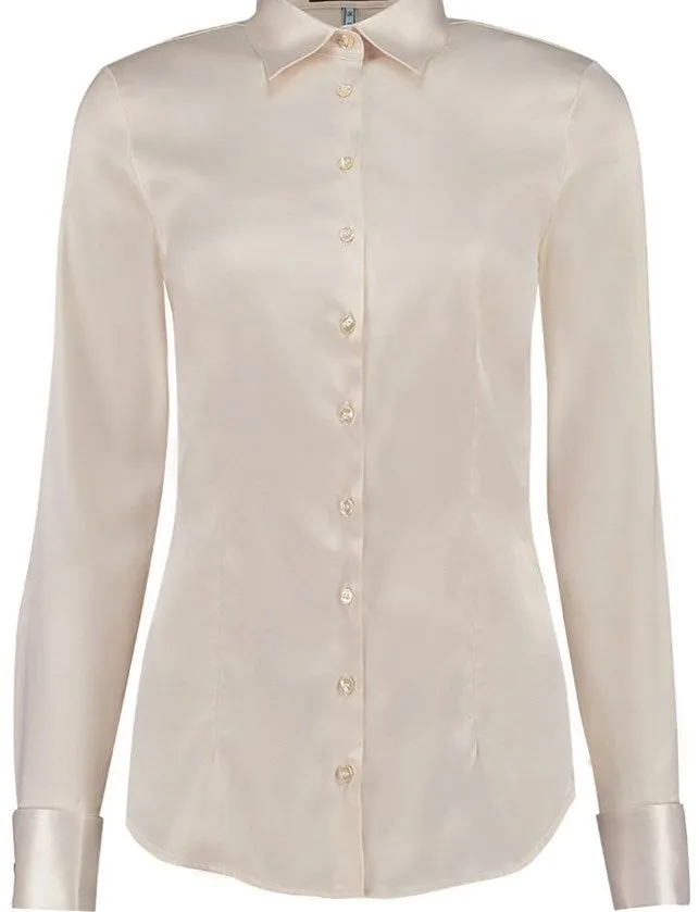 Cream Fitted Satin Shirt - Double Cuff