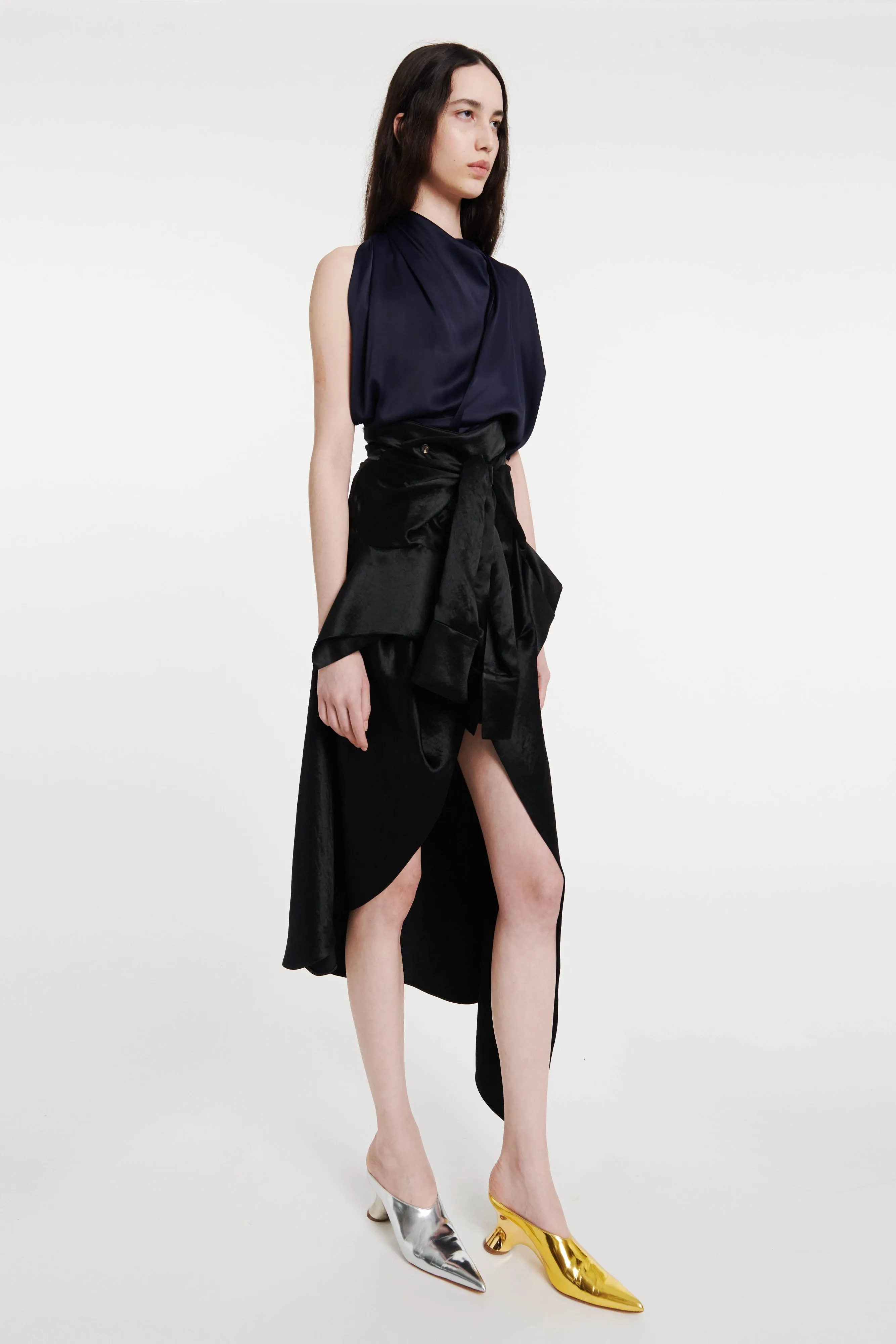 Deconstructed Shirt Skirt With Sleeve Belt Black