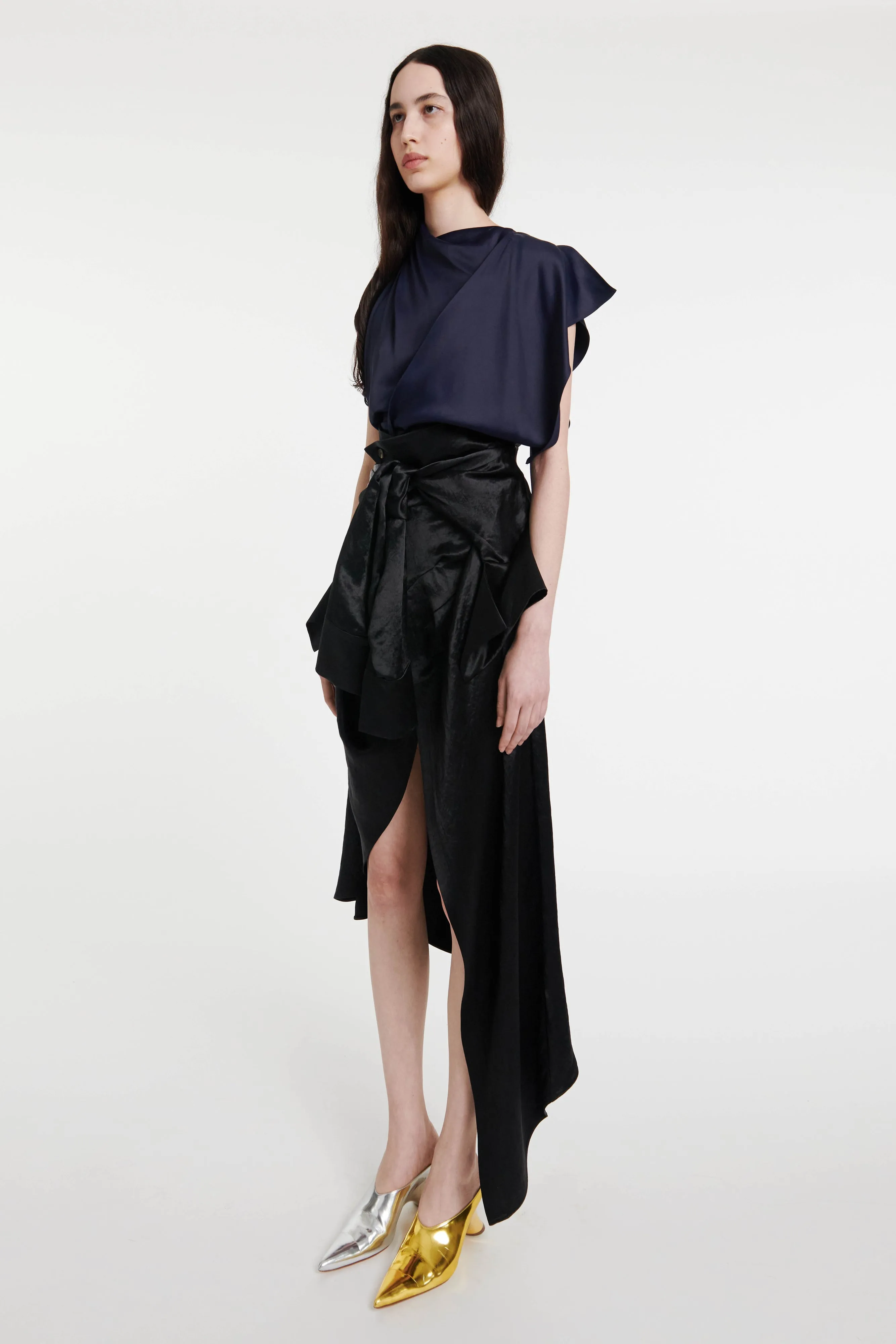 Deconstructed Shirt Skirt With Sleeve Belt Black