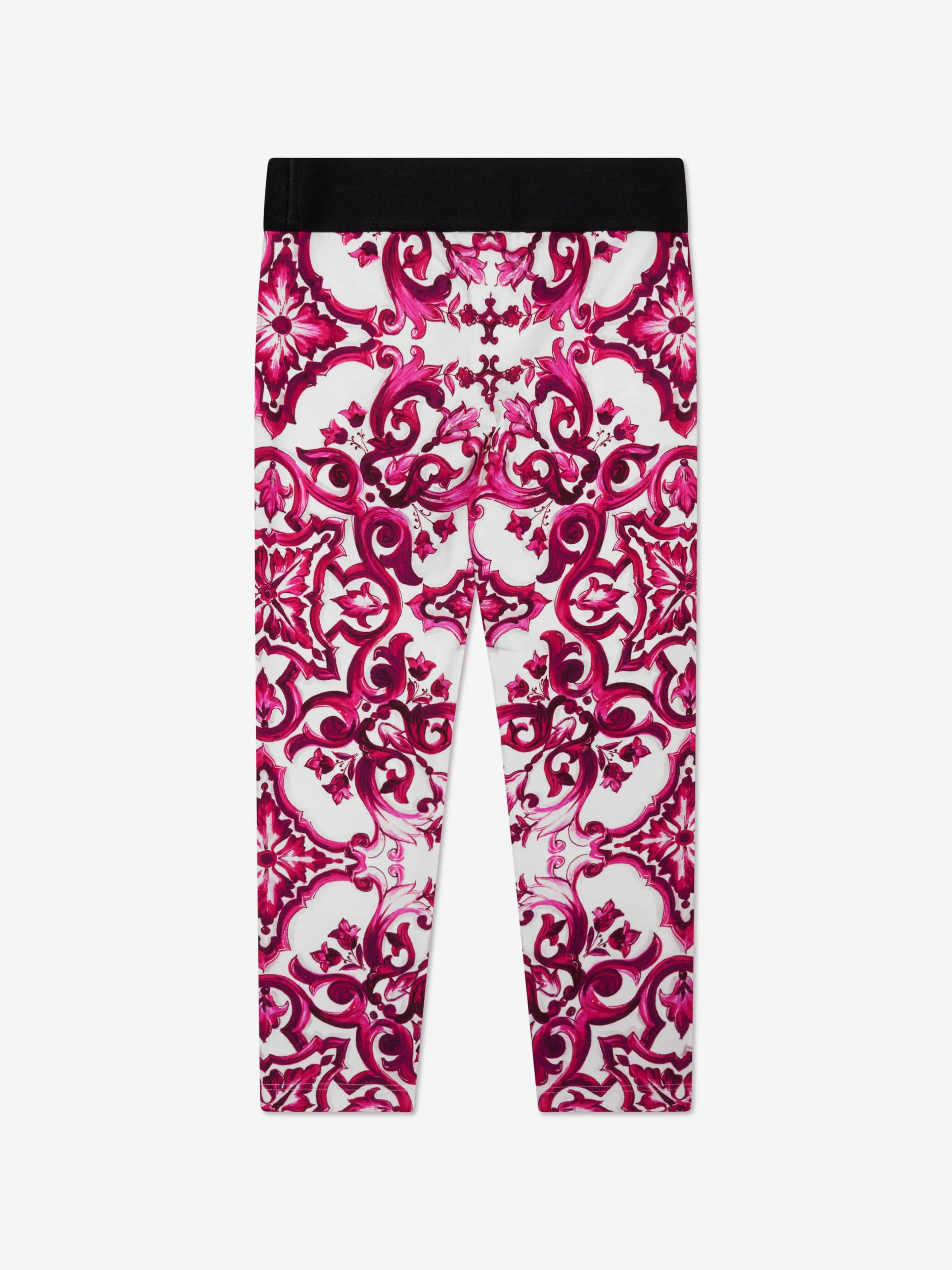 Dolce & Gabbana Girls Majolica Print Leggings in Pink