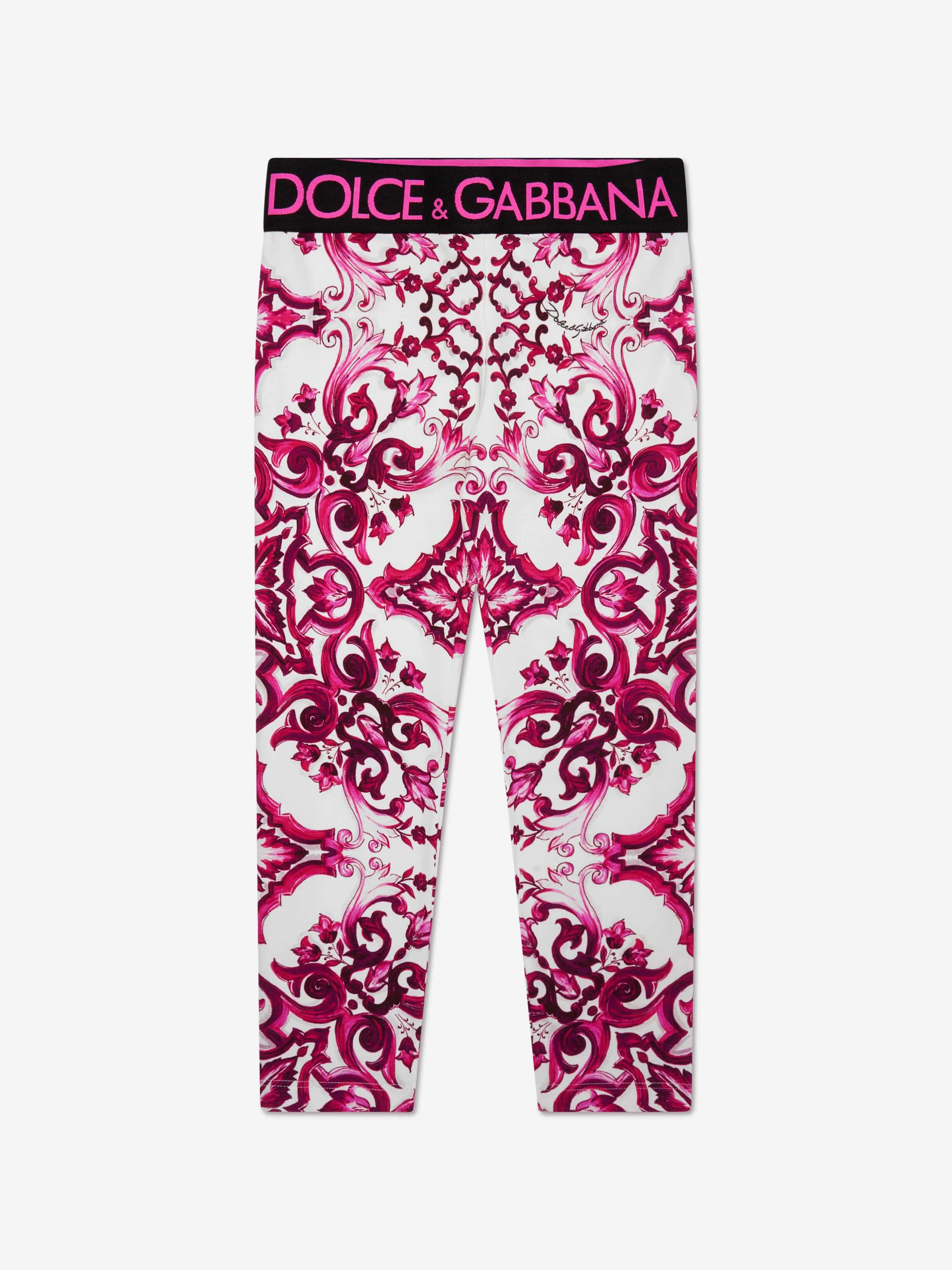 Dolce & Gabbana Girls Majolica Print Leggings in Pink