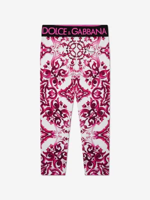 Dolce & Gabbana Girls Majolica Print Leggings in Pink