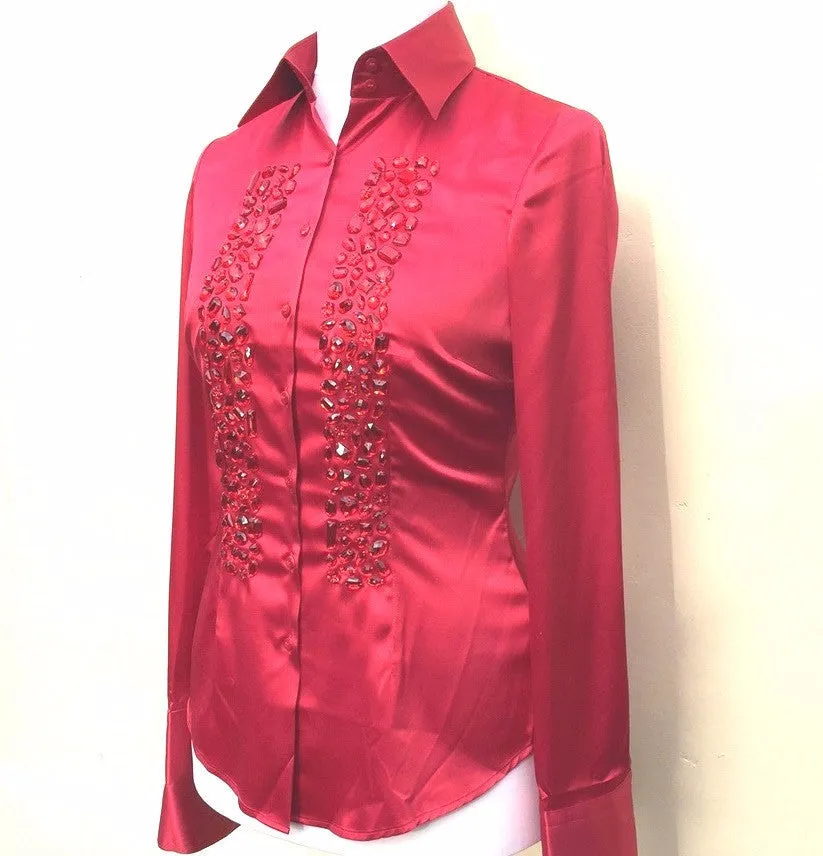 EMBROIDERED RED SATIN SHIRT - DOUBLE CUFF