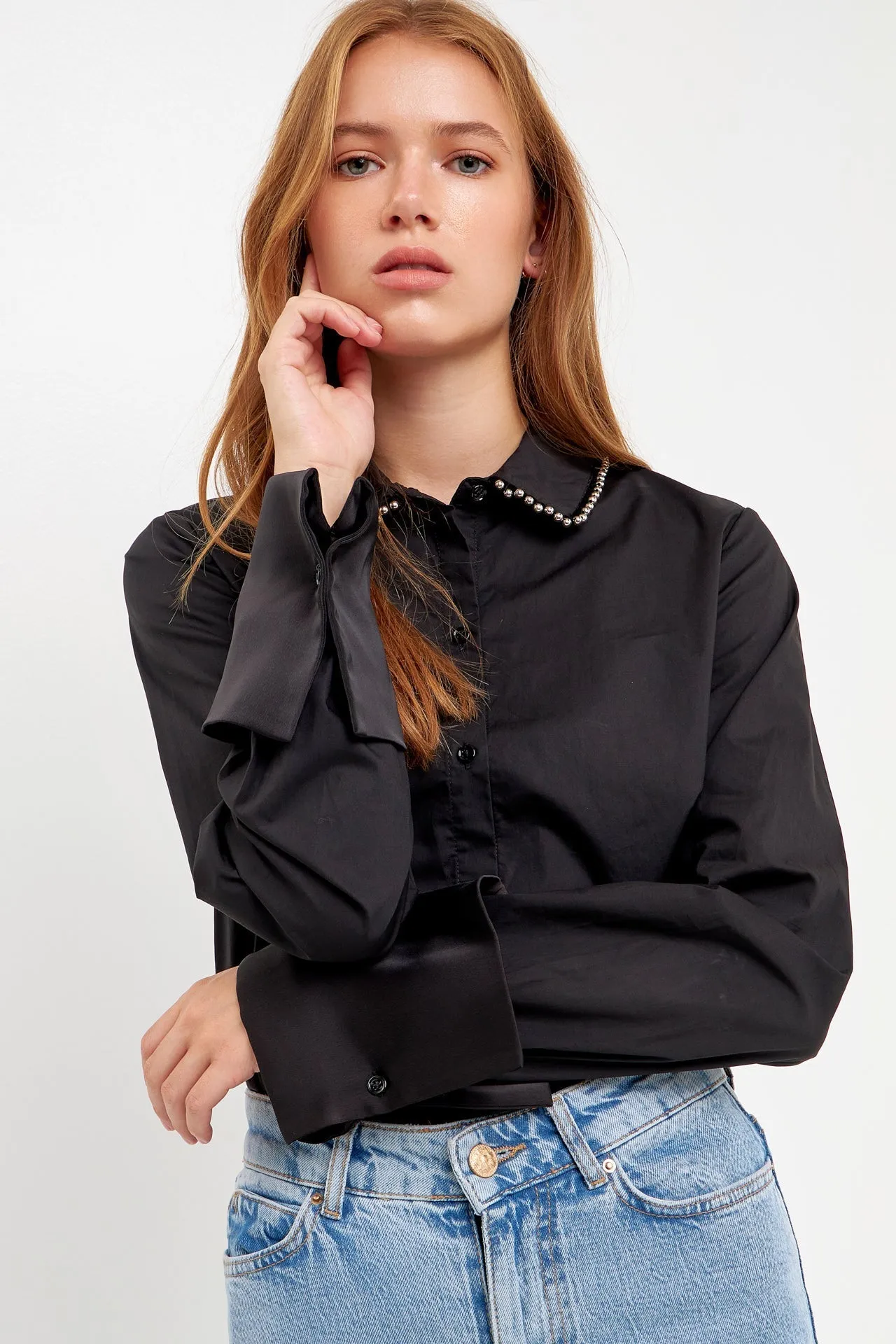 Endless Rose - Beaded Collar Long-Sleeve Shirt