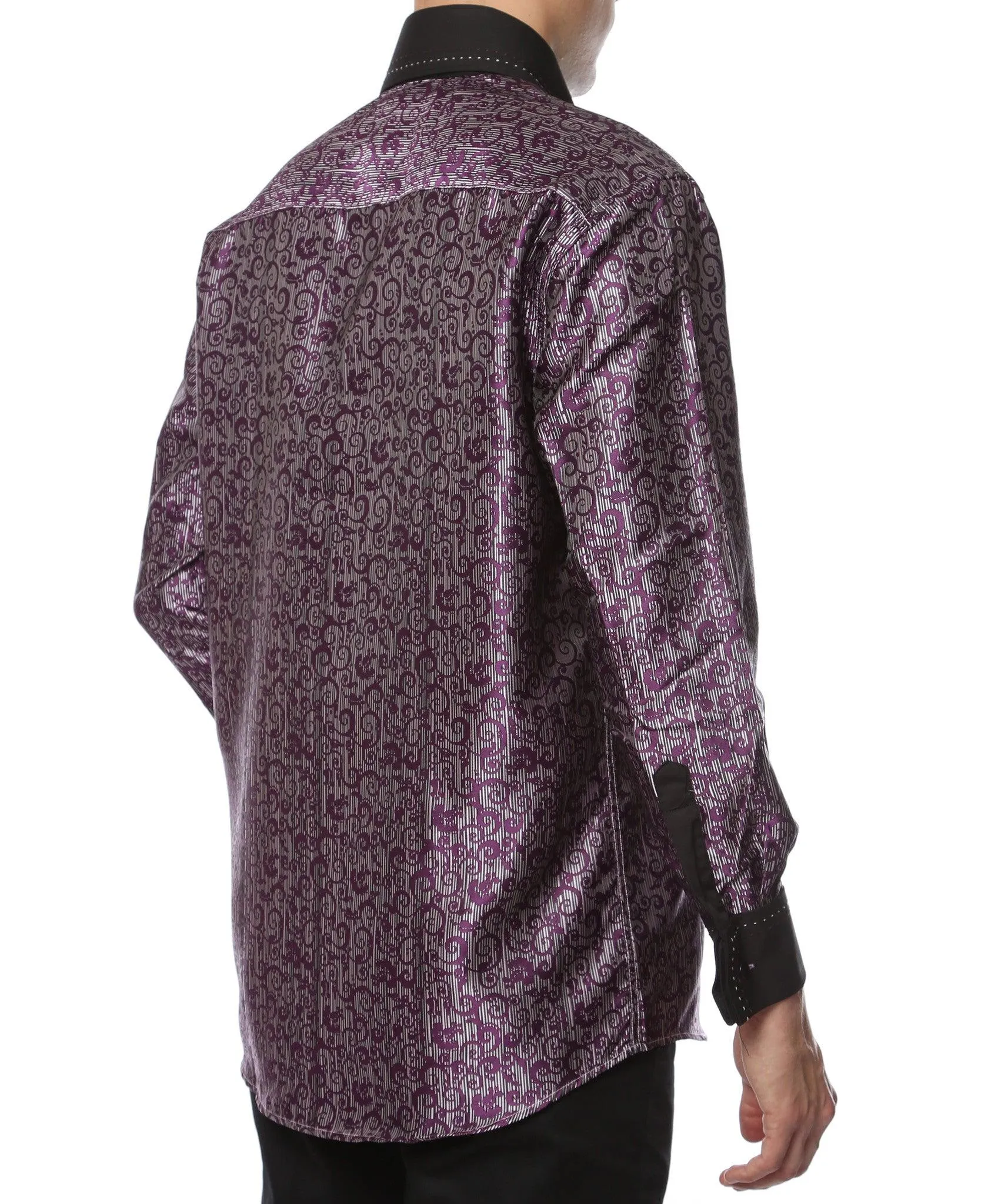 Ferrecci Men's Satine Hi-1007 Purple Pattern Button Down Dress Shirt