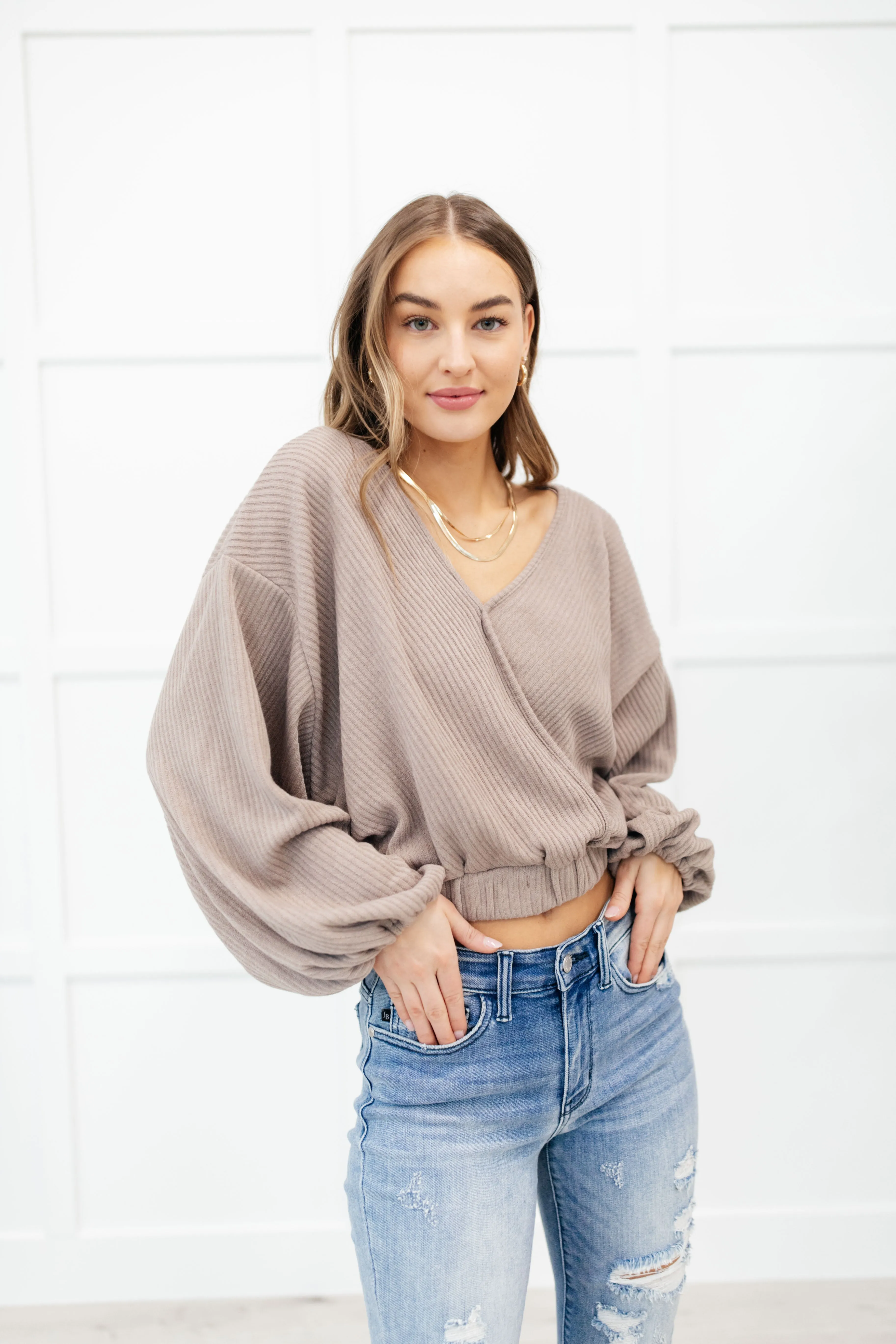 Flirty Feels Ribbed Top in Taupe