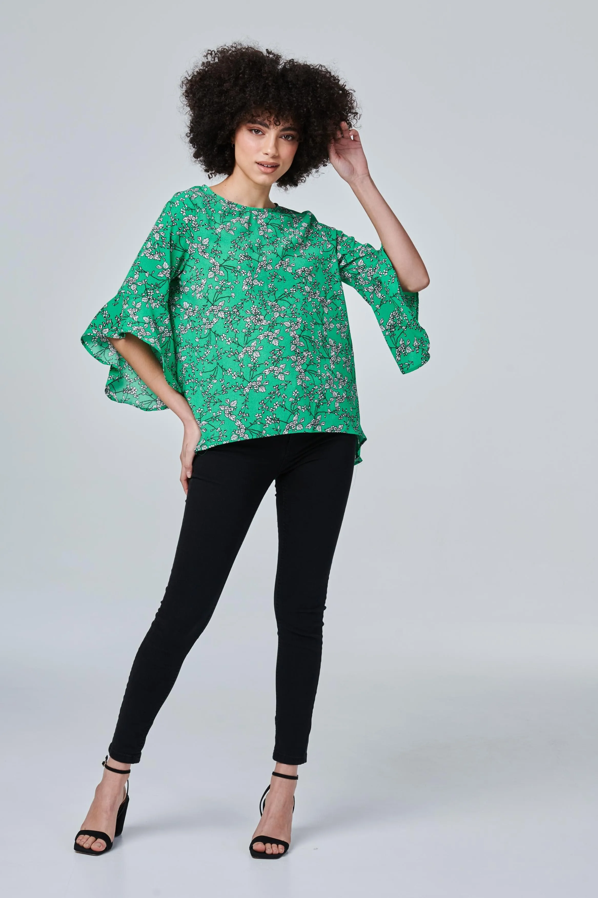 Floral Flute Sleeve Top