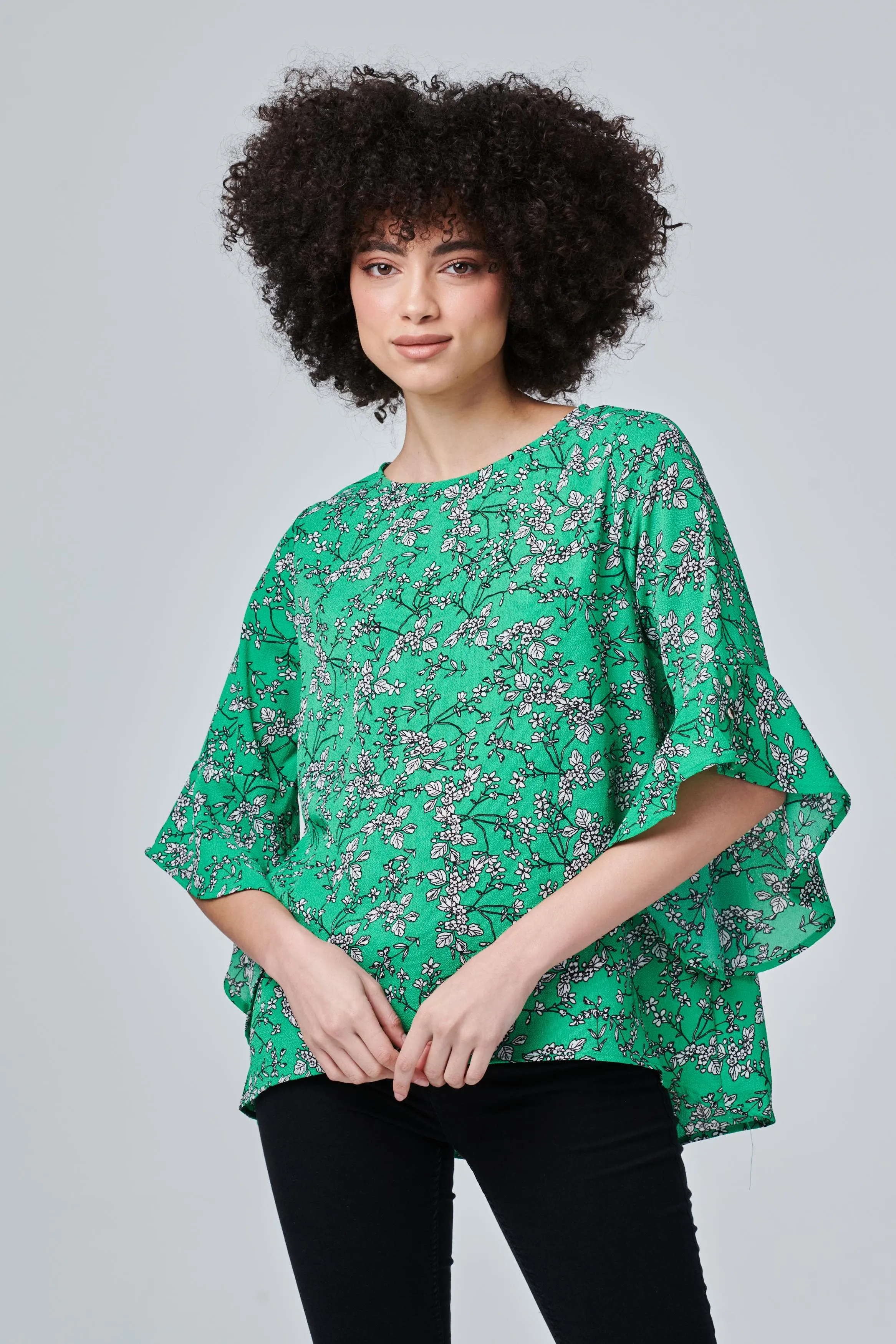 Floral Flute Sleeve Top