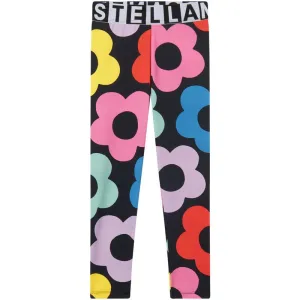 Girls Black Flower Print Leggings