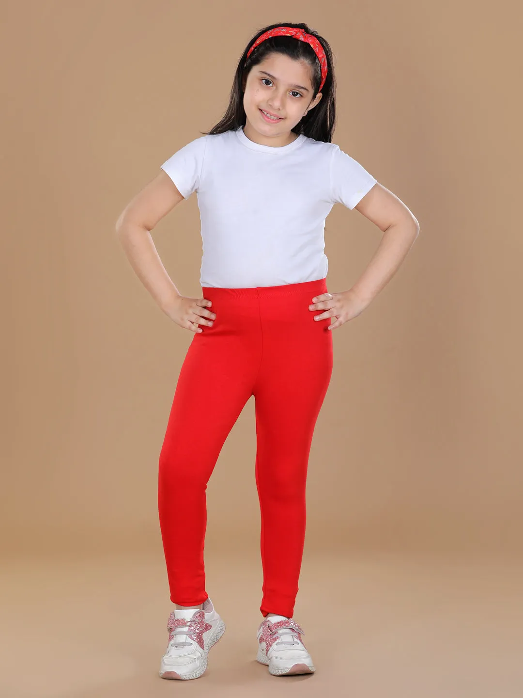 Girl's Heart Foil Print Leggings-Red - Stylestone Kid