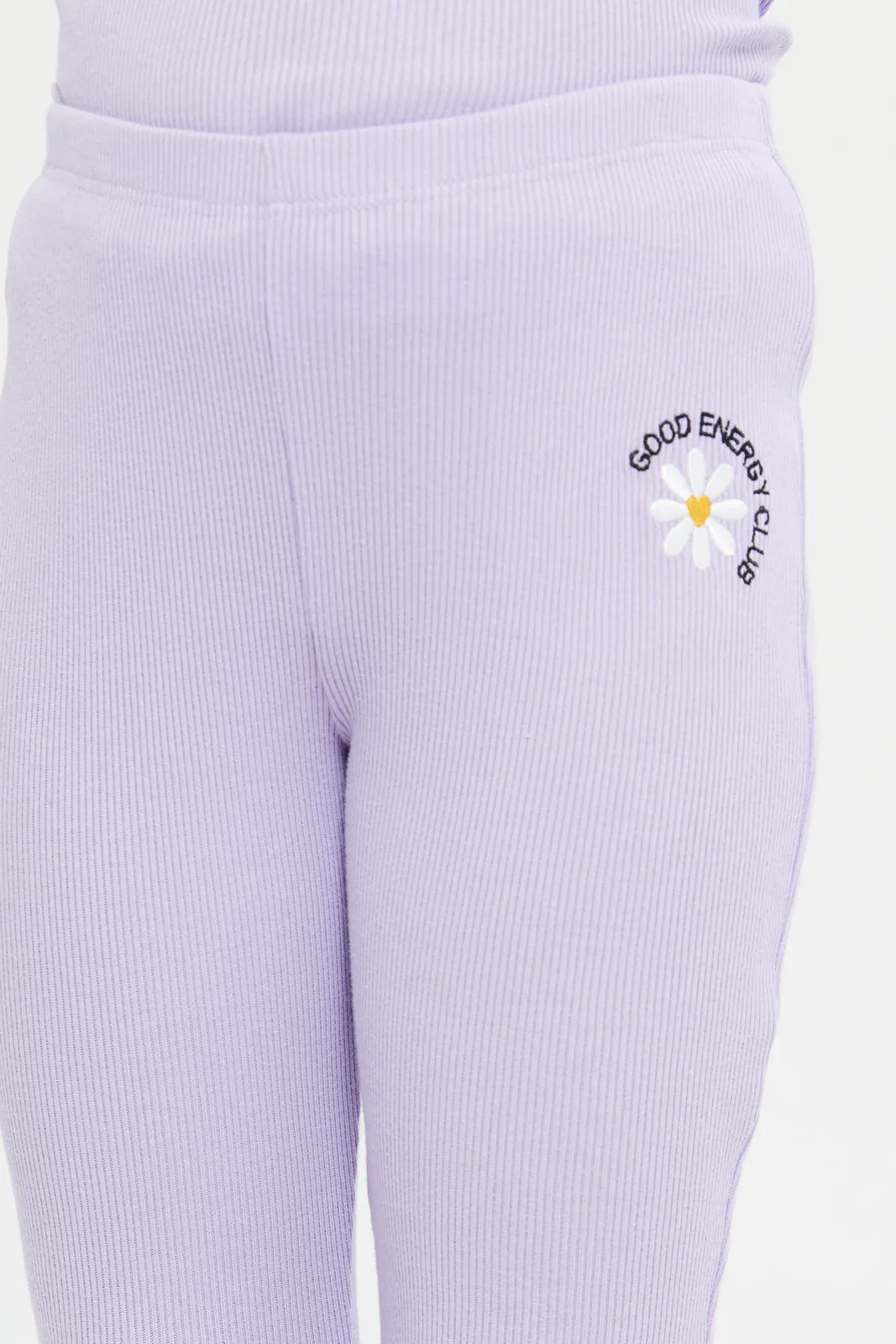 Girls Lilac Ribbed Leggings