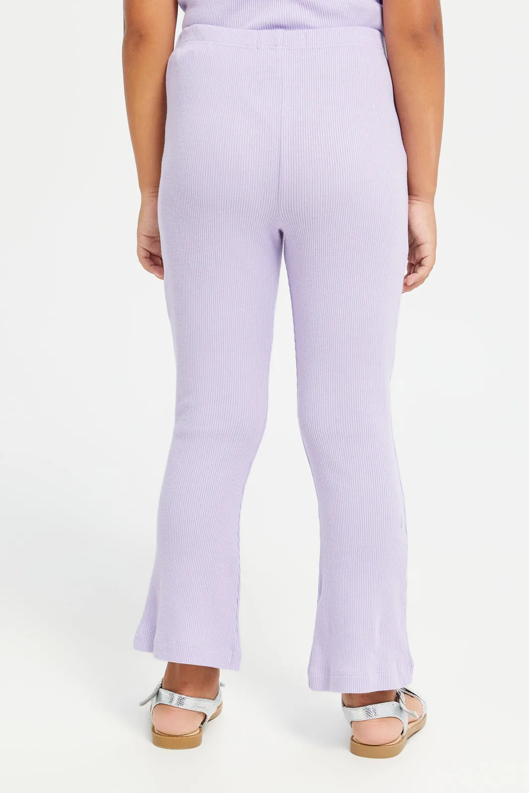 Girls Lilac Ribbed Leggings