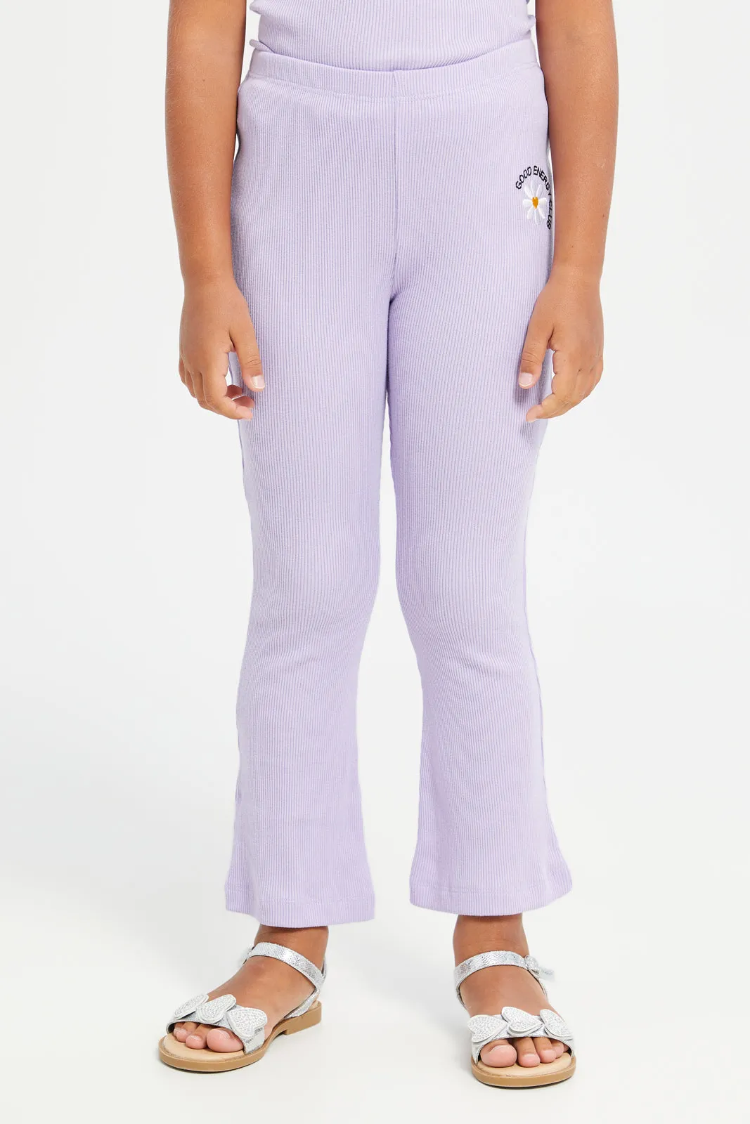 Girls Lilac Ribbed Leggings