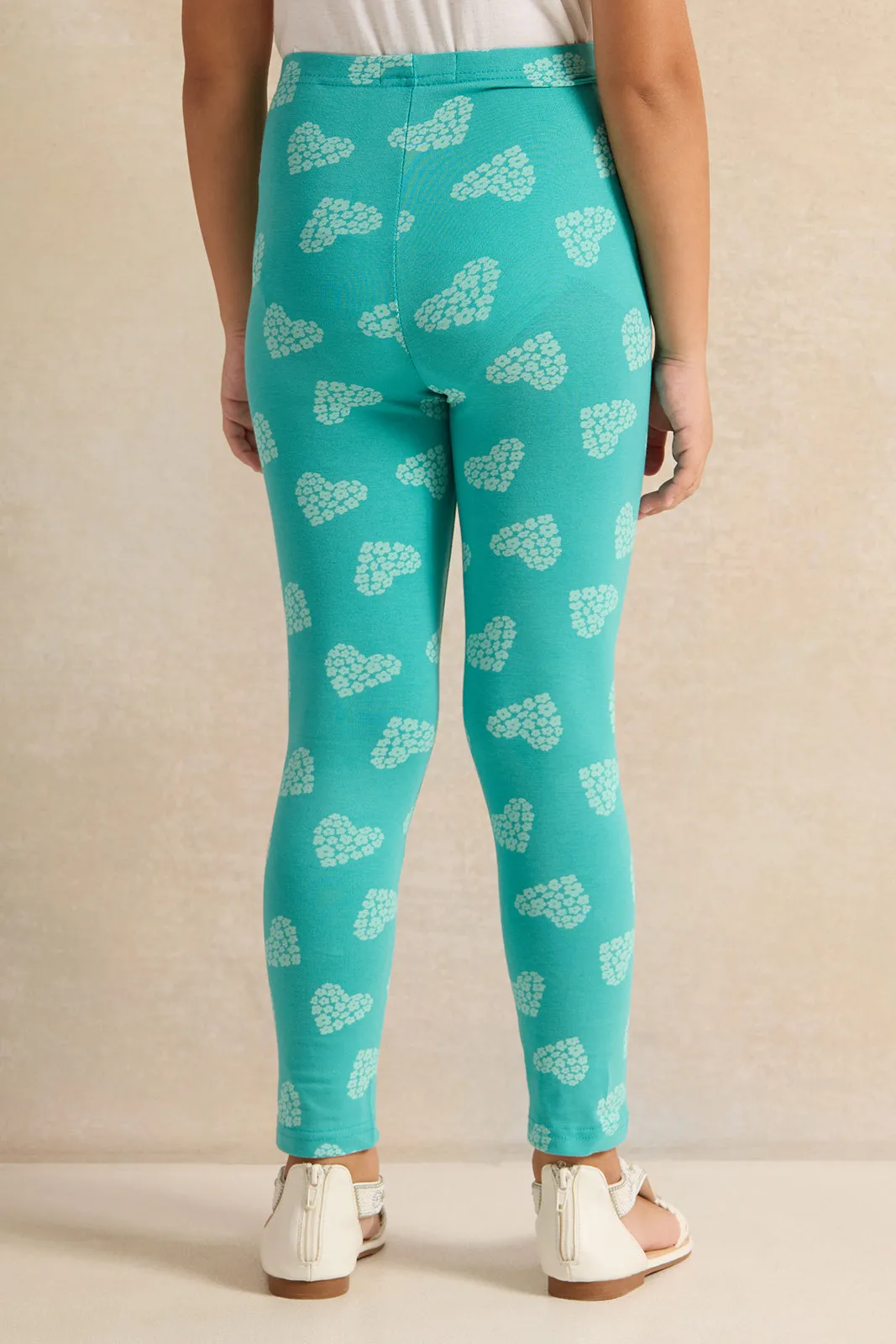 Girls Mint Heart Printed Leggings