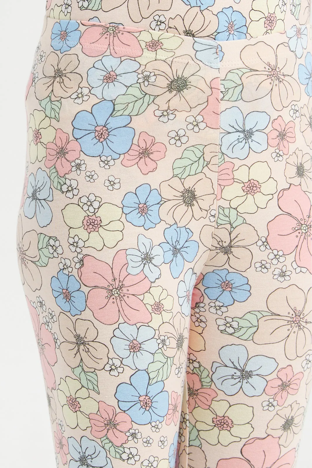 Girls Pink Floral Print Leggings