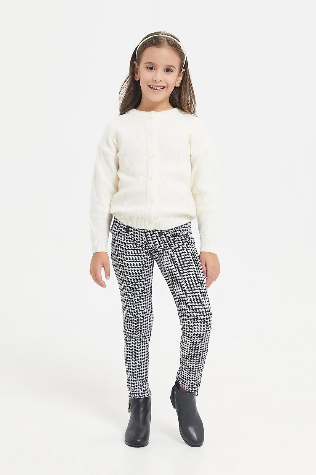 Girls White Check Pointe Leggings