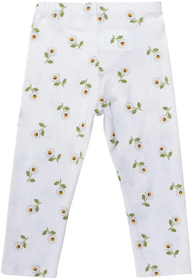 Girls White Daisy Leggings