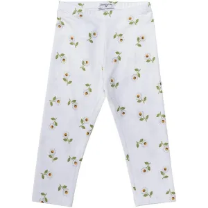 Girls White Daisy Leggings