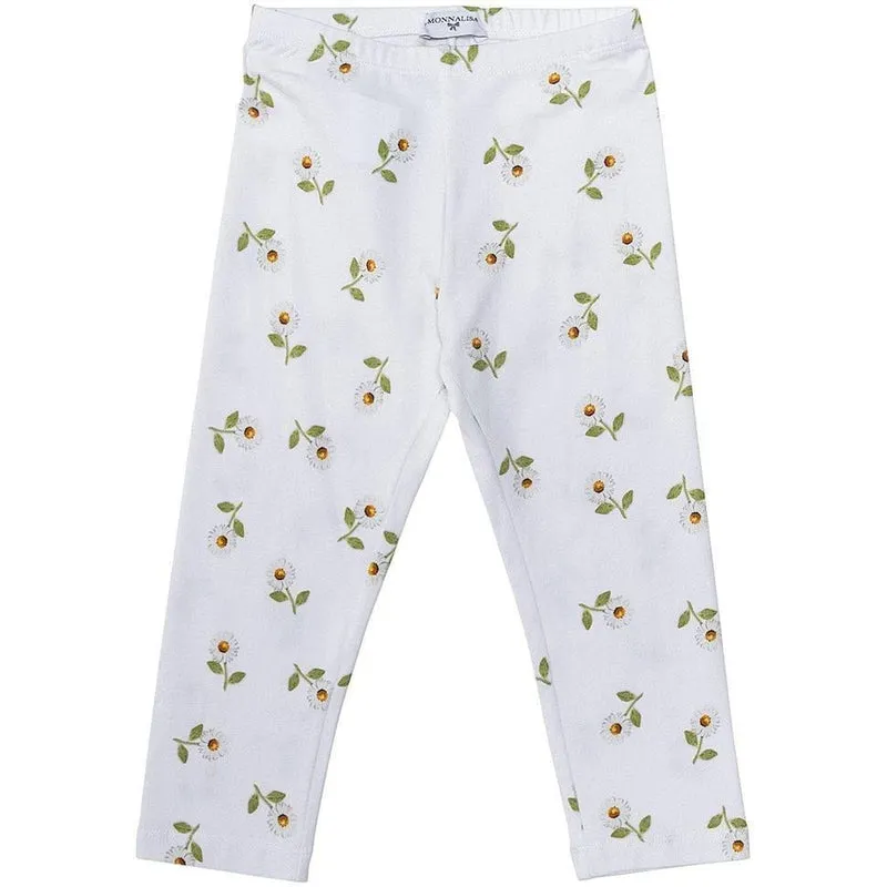 Girls White Daisy Leggings