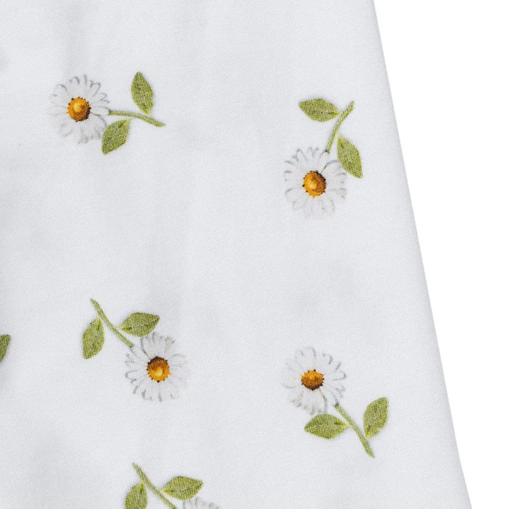 Girls White Daisy Leggings