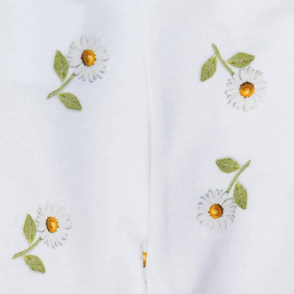 Girls White Daisy Leggings