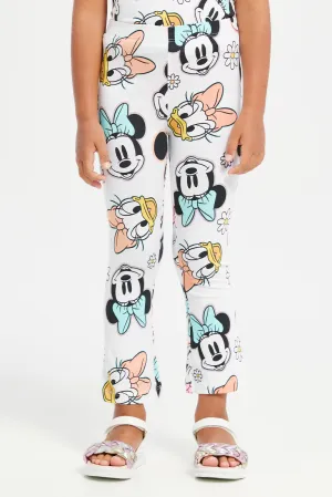 Girls White Minnie And Daisy Printed Leggings