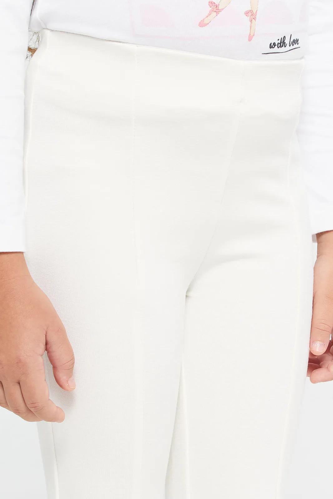 Girls White Paneled Leggings